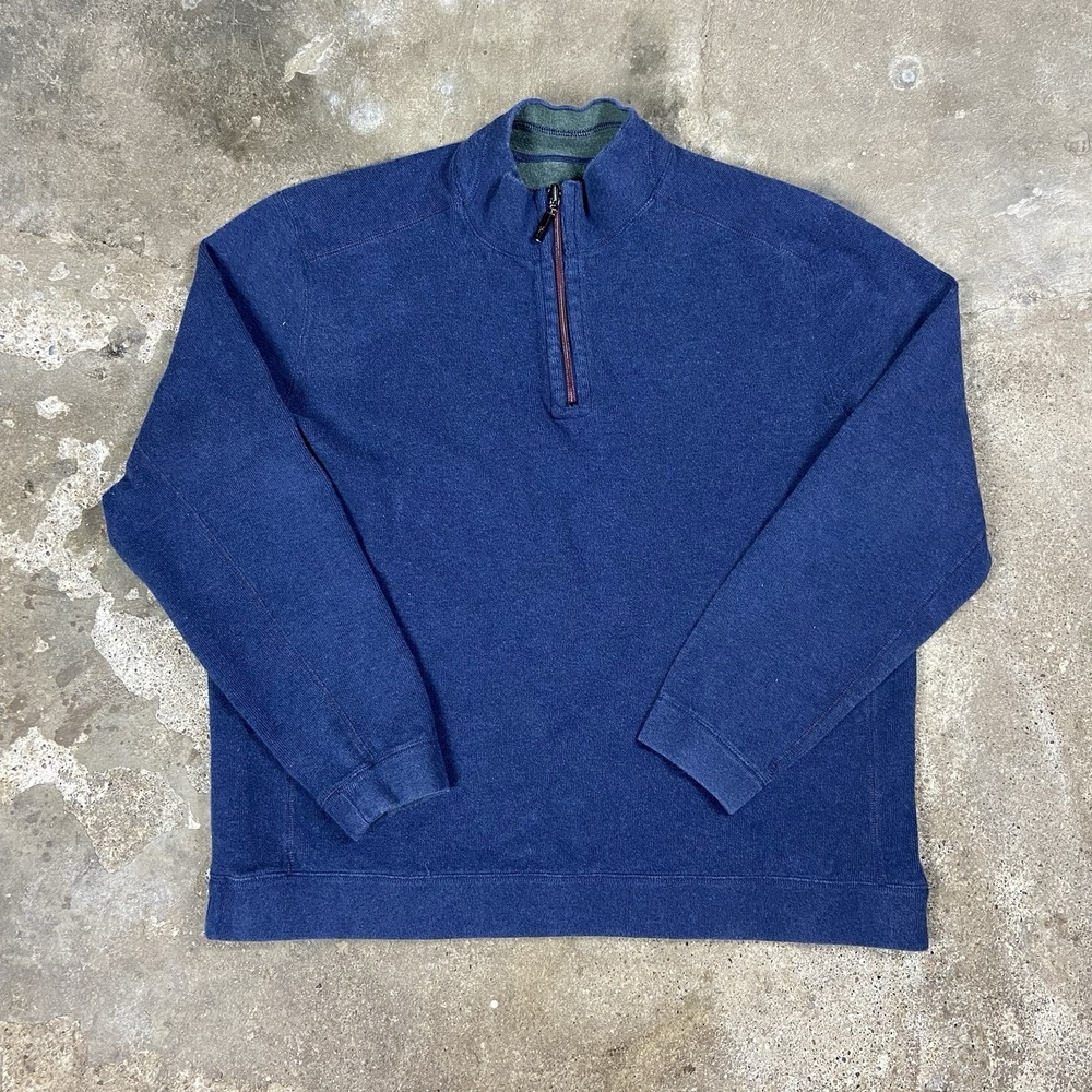 Tommy Bahama 1/4‎ Zip Size Large Blue  Pullover Knit Mock Neck Long Sleeve Logo